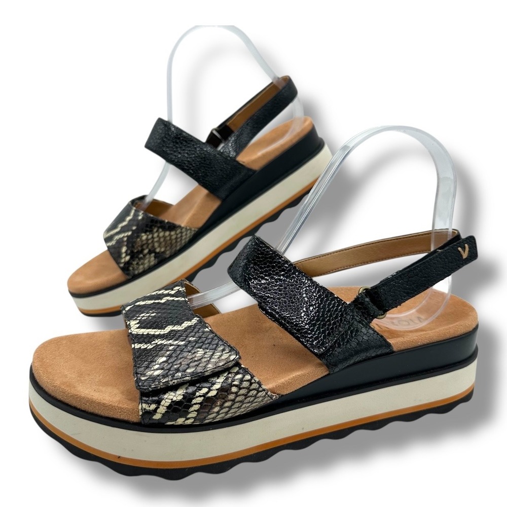 Vionic‎ Brielle Black Snake Print Platform Wedge Ortho Sandals Women's Size 9